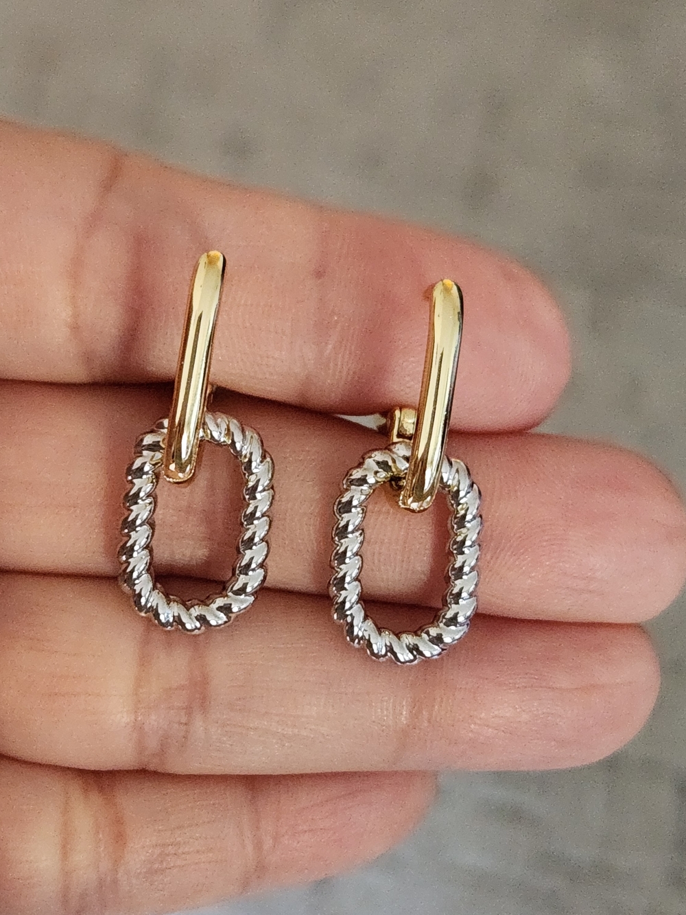 New 18K Gold Plated Two Tone Rectangle Shaped Dangle Hoop Earrings For Women